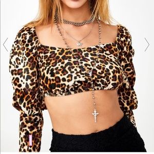 **NEVER WORN** dolls kill new girl order LEOPARD PRINT CROP TOP- small